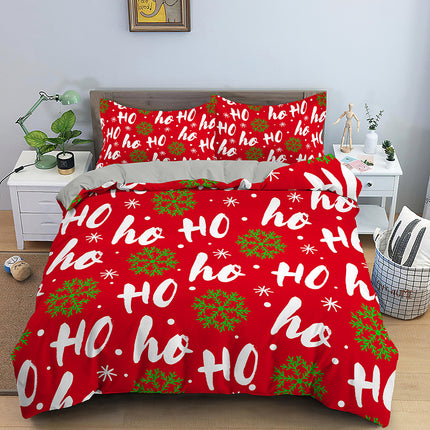 Red Cartoon Santa Claus Three-piece Digital Printing Bedspread - Wnkrs