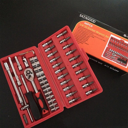 Professional 46-Piece Car Repair Hand Tool Set - Multifunction Ratchet Wrench and Tire Removal Kit - Wnkrs