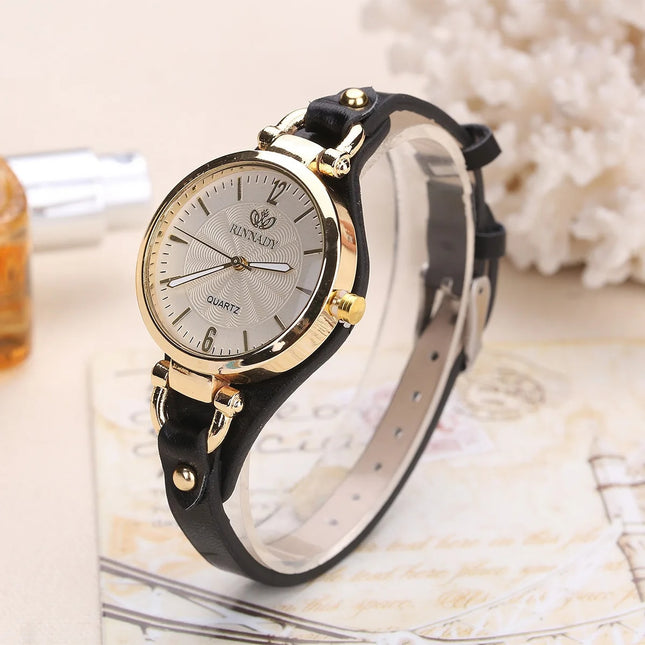 Montre à quartz élégante pour femme avec bracelet en cuir - Montre-bracelet décontractée chic pour une élégance quotidienne