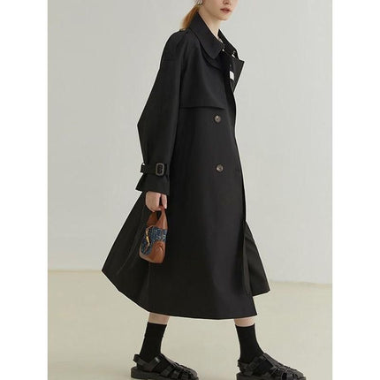 Elegant Long Sleeve Spliced Trench Coat with Pockets