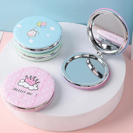 Miroir de maquillage pliable portable avec imprimé dessin animé mignon - Miroir de poche de voyage à 2 faces