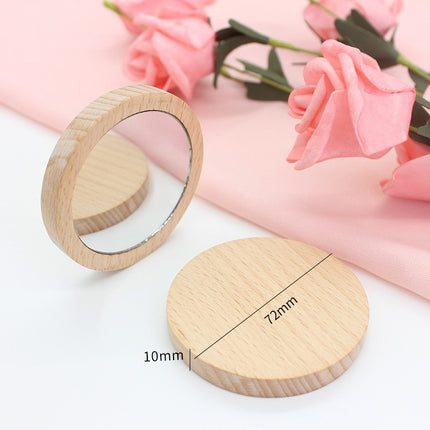 Mini espejo de maquillaje portátil de madera pura