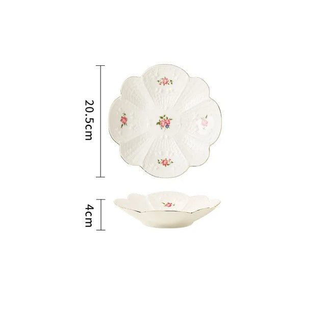 European Style Retro Ceramic Dessert Plate Set – Floral Dim Sum, Fruit Salad, and Breakfast Plates