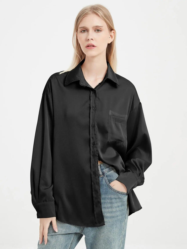 Elegante blusa de seda satinada de manga larga