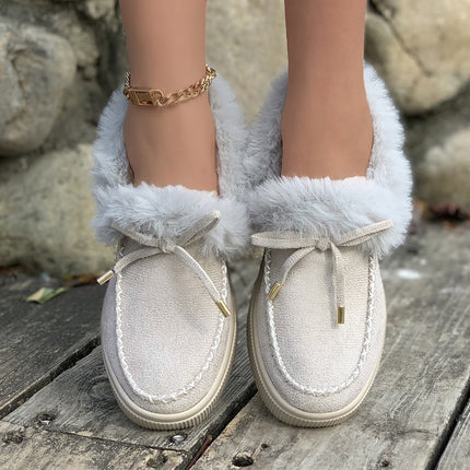 Chaussures d'hiver à tête ronde et semelle épaisse en velours et coton chaud pour femmes