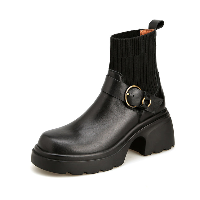 Bottines tendance en cuir véritable pour femmes