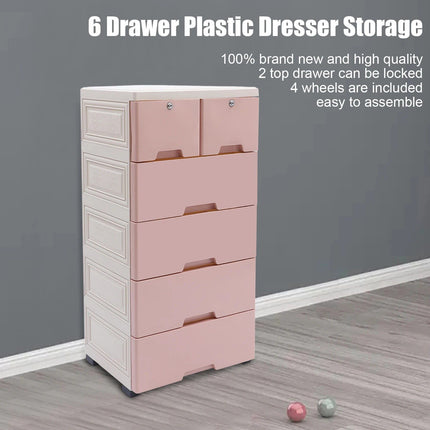 Modern Pink 6-Drawer Plastic Storage Dresser - Wnkrs