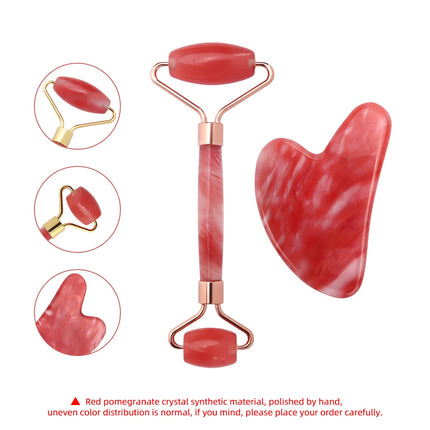 Ensemble de rouleau de jade en cristal rouge et de planche à gratter Gua Sha