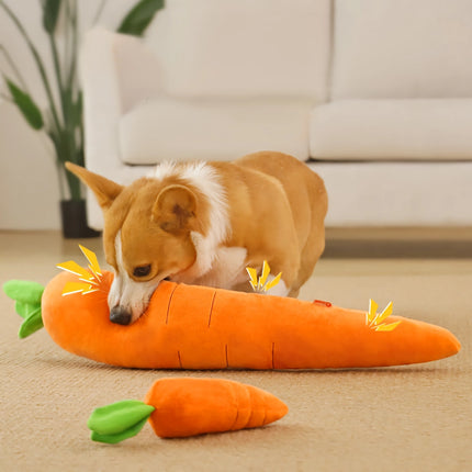 Juguete masticable de peluche de zanahoria para perros: juguete suave con sonido para perros pequeños, medianos y grandes