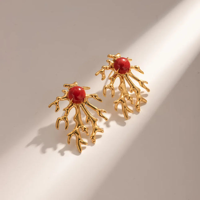 Gold Plated Coral-shaped Earrings