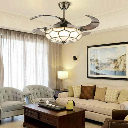 42" LED Tiffany-Style Retractable Blade Ceiling Fan & Chandelier - Wnkrs