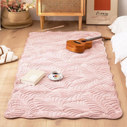 Tapis en peluche à texture de feuille de bananier – Tapis en flanelle doux et antidérapant pour chambre à coucher