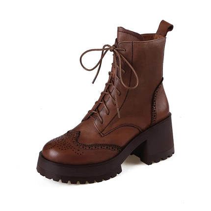 Botas de caballero de moda para mujer de otoño e invierno con cremallera lateral y tacón grueso