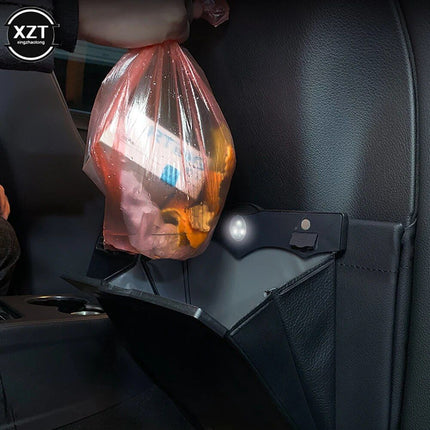 LED-Lit Magnetic Car Trash Bin with Waterproof Leather Storage - Wnkrs