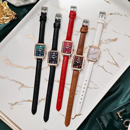 Elegant Square Dial Women's Watch with Leather Strap