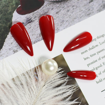 Ongles à coller glamour en stiletto rouge - Longueur moyenne