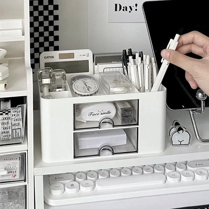 Compact Multifunctional Desk Organizer with Dual Drawers - Wnkrs