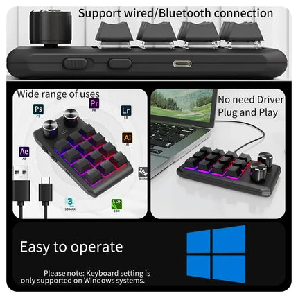 Compact Bluetooth RGB Mechanical Macropad with Custom Macros and Dual Knobs