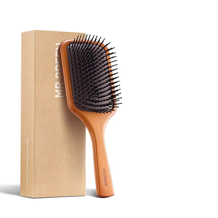 Brosse à cheveux de massage du cuir chevelu en bois d'érable naturel avec peigne à dents fines