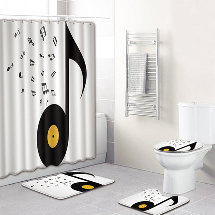 Music Note Music Color Bathroom Carpet Shower Curtain Personality Water-absorbent Non-slip Mat Four-piece - Wnkrs