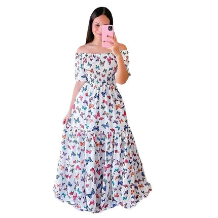 Robe longue à épaules dénudées et à la mode florale pour femme