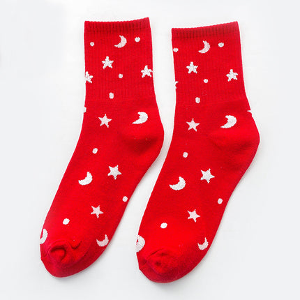 Calcetines elegantes de seda plateada con luna y estrellas para mujer