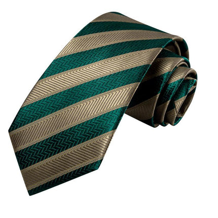 Elegante conjunto de corbata de seda a rayas verdes para hombre