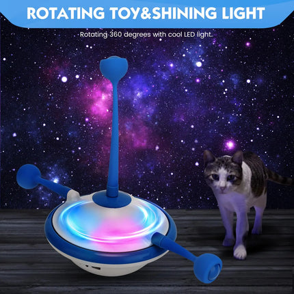 Juguete interactivo 3 en 1 con forma de OVNI para gatos con pluma, mariposa y luz LED