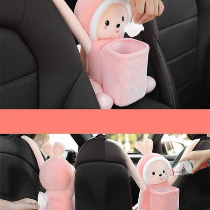 Cartoon Plush Car Tissue Holder with Integrated Trash Cabin - Wnkrs