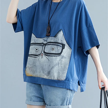 Summer Fashion Cartoon Cat Print T-shirt