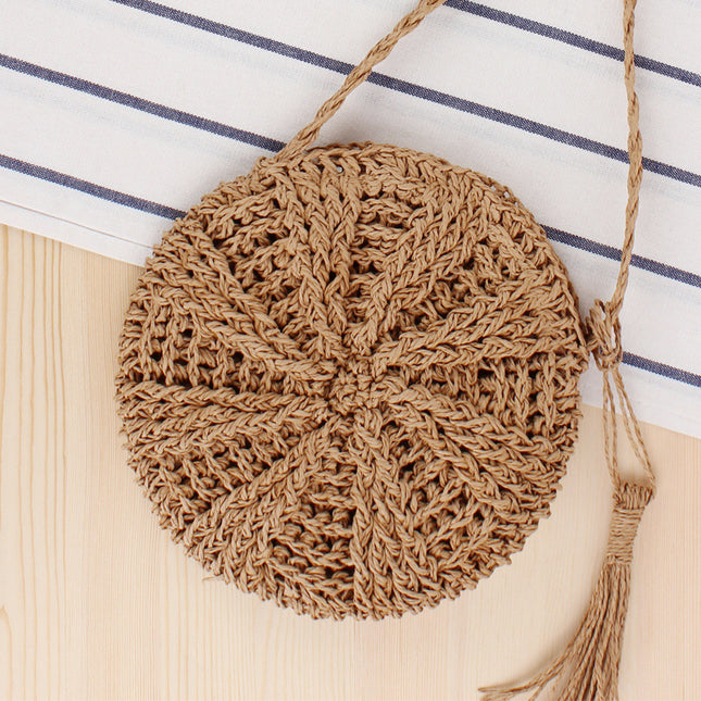 Bolso bandolera redondo de ratán bohemio