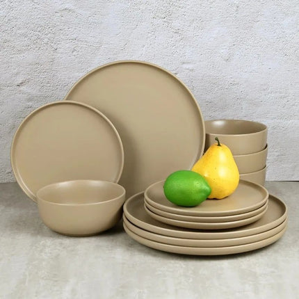 Brown Stoneware 12-Piece Dinnerware Set - Wnkrs