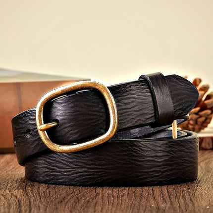 Ceinture en cuir de vache véritable pour femme de 2,8 cm avec boucle en cuivre