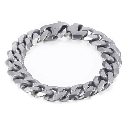 Stylish Matte Silver 15mm Stainless Steel Cuban Link Bracelet for Men - Wnkrs