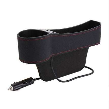 Leather Car Seat Gap Organizer with Dual USB Charging & Cup Holder - Wnkrs