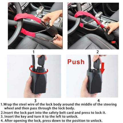 Universal Car Steering Wheel and Seat Belt Lock with Dual Keys - Wnkrs