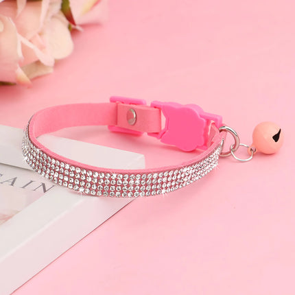 Collar para gato de gamuza suave con diamantes de imitación