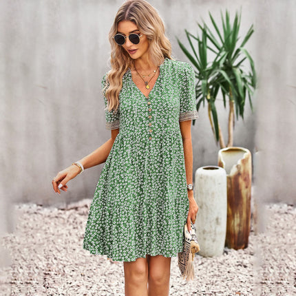 Floral Short Sleeve Dress Women's Temperament