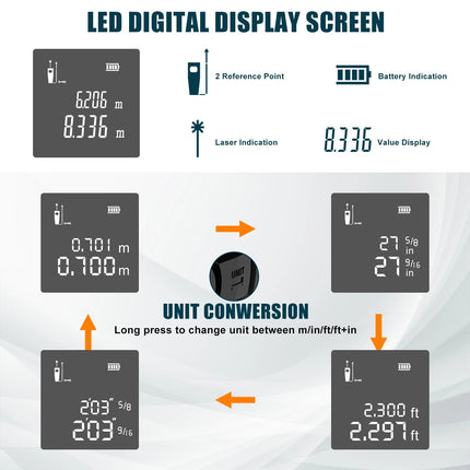 Cinta métrica y telémetro láser digital 2 en 1 de 40 m