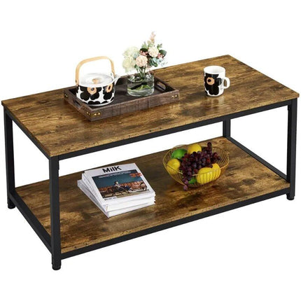 Rustic Industrial Coffee Table with Storage Shelf - Wnkrs