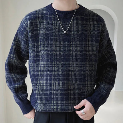 Pull à carreaux tricoté d'automne pour hommes