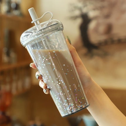 Botella de agua con forma de té de burbujas chispeante kawaii con pajita