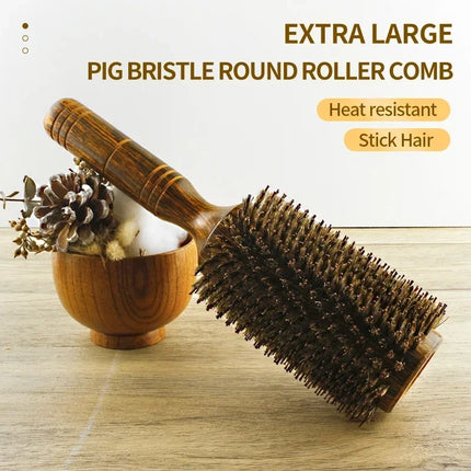 Brosse à cheveux ronde professionnelle en poils de sanglier