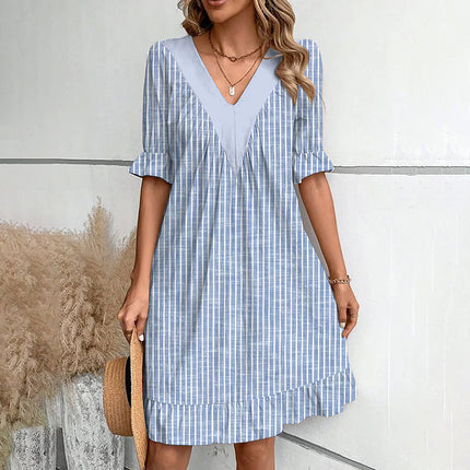 Robe ample à manches courtes et col en V tendance