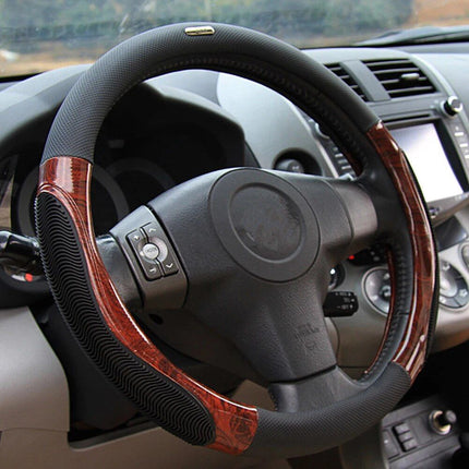 38cm Breathable Imitation Peach Wood Anti-slip Car Steering Wheel Cover - Wnkrs