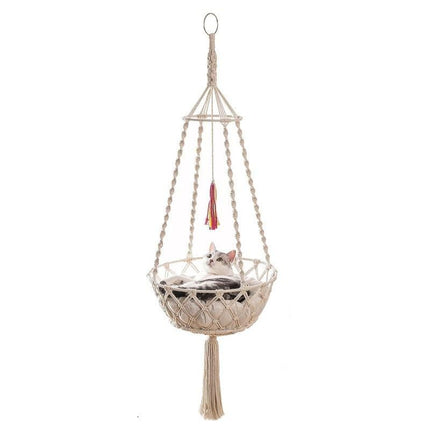 Bohemian Style Cotton Rope Cat Hammock with Tassel and Toy - Wnkrs