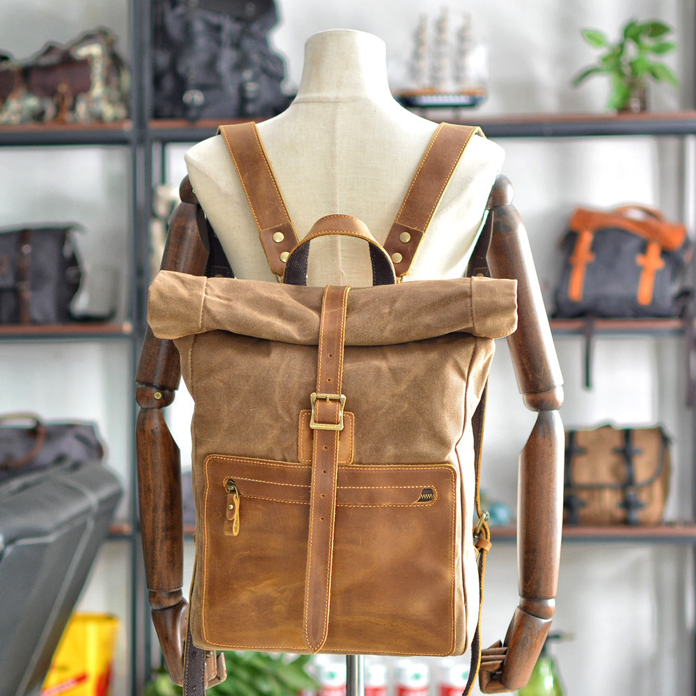 Retro Canvas Roll-Top Backpack