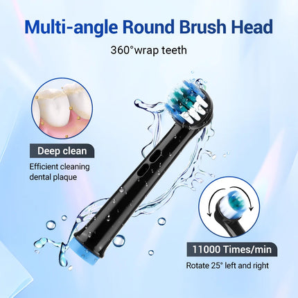 Brosse à dents électrique rotative pour adultes – Vibration intelligente avec 3 modes et 4 têtes de rechange