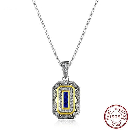 Elegant Vintage 925 Sterling Silver Blue Spinel and Cubic Zirconia Pendant Necklace with 18-Inch Chain - Wnkrs