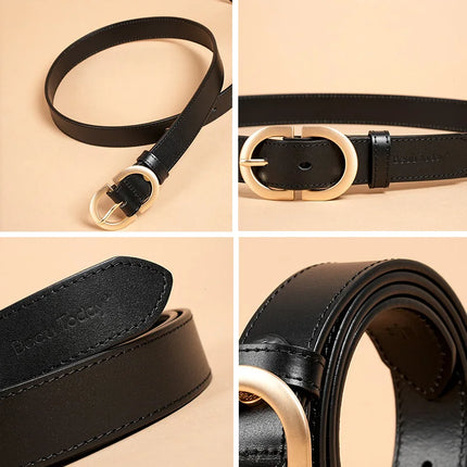 Ceinture en cuir de vache véritable pour femme avec boucle ovale en métal rétro